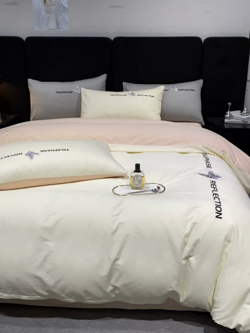 91家纺网 家纺一手货源 找家纺 澳梵家居 2024新款60支全棉刺绣四件套-梦蝶系列 梦蝶-奶昔白