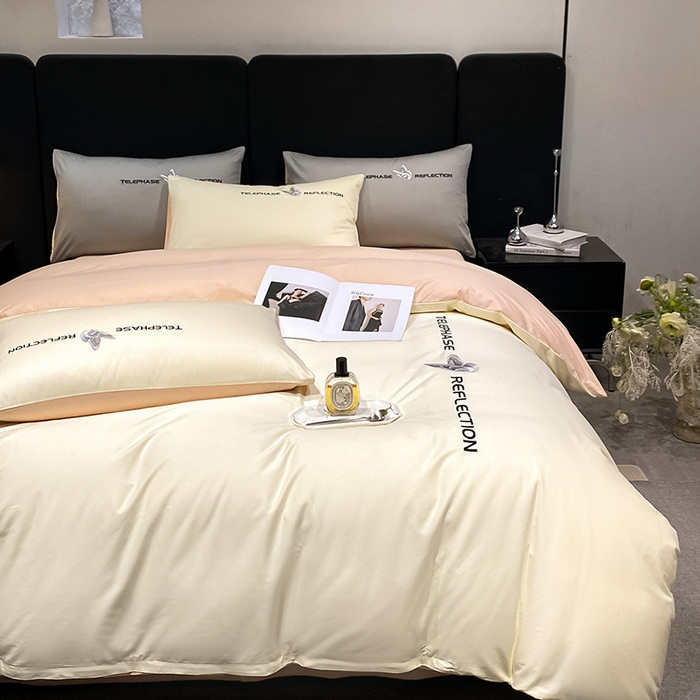 91家纺网 家纺一手货源 找家纺 澳梵家居 2024新款60支全棉刺绣四件套-梦蝶系列 梦蝶-奶昔白