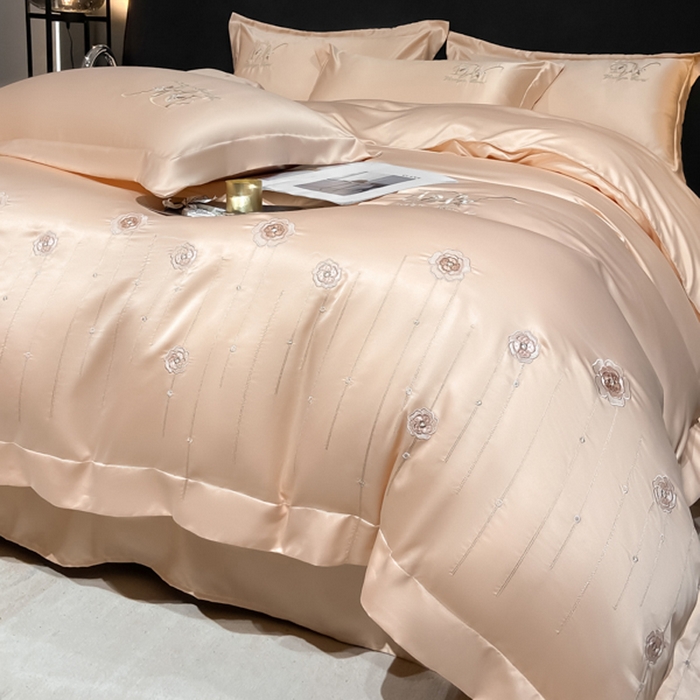 91家纺网 家纺一手货源 找家纺 欧冠家纺 2024新款水洗真丝绣花爱媛四件套 爱媛-香槟