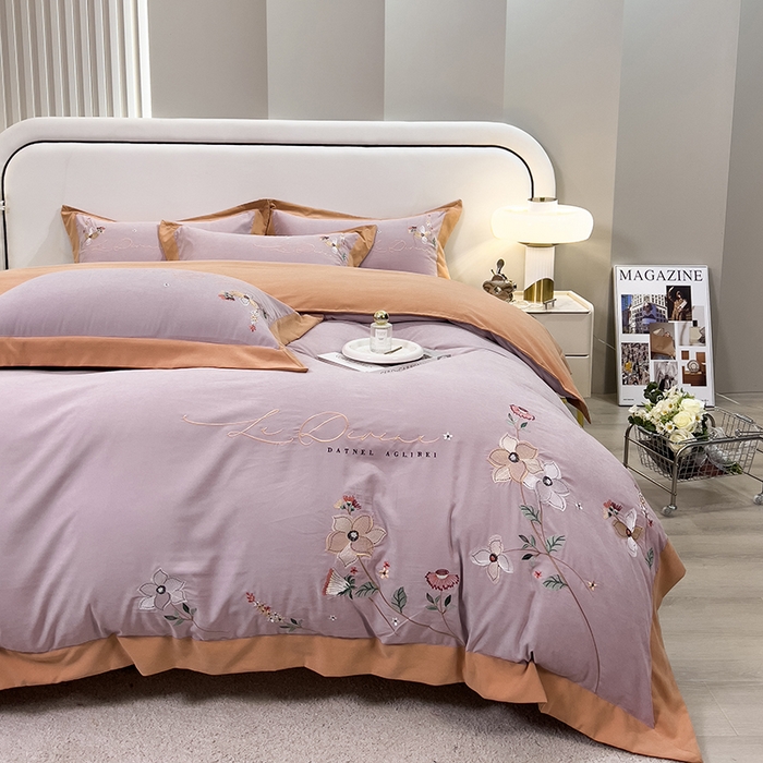 91家纺网 家纺一手货源 找家纺 欧冠家纺 2024新款四季款锦棉绣花盛夏光年四件套 盛夏光年-魅紫