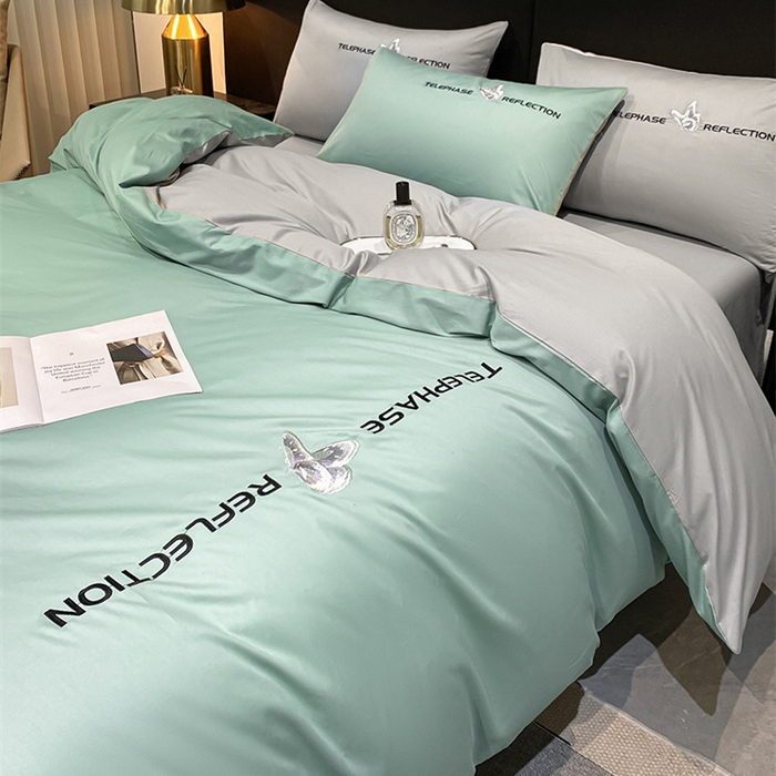 91家纺网 家纺一手货源 找家纺 澳梵家居 2024新款60支全棉刺绣四件套-梦蝶系列 梦蝶-豆绿