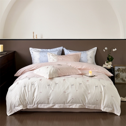 91家纺网 家纺一手货源 找家纺 （总）鹿班家居 2024新款100S长绒棉刺绣系列四件套-焦糖落霞 场景一 标准会员-20