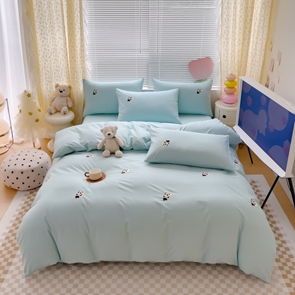 91家纺网 家纺一手货源 找家纺 KA家纺 2025春夏新品全棉绣花四件套-丫丫系列 丫丫天空蓝