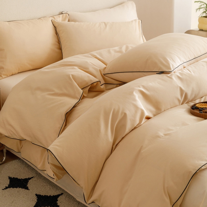 91家纺网 家纺一手货源 找家纺 涵宸家纺 2024新款40支全棉希腊麻绳款四件套 希腊（驼色+香槟金）