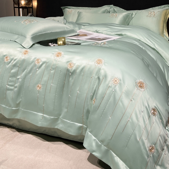 91家纺网 家纺一手货源 找家纺 欧冠家纺 2024新款水洗真丝绣花爱媛四件套 爱媛-薄荷绿