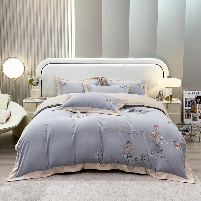 91家纺网 家纺一手货源 找家纺 欧冠家纺 2024新款四季款锦棉绣花盛夏光年四件套 盛夏光年-银灰