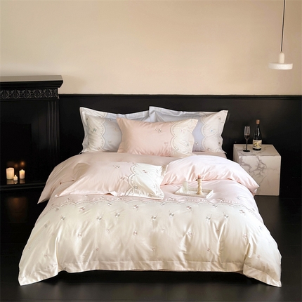 91家纺网 家纺一手货源 找家纺 （总）鹿班家居 2024新款100S长绒棉刺绣系列四件套-焦糖落霞 场景二 标准会员-20