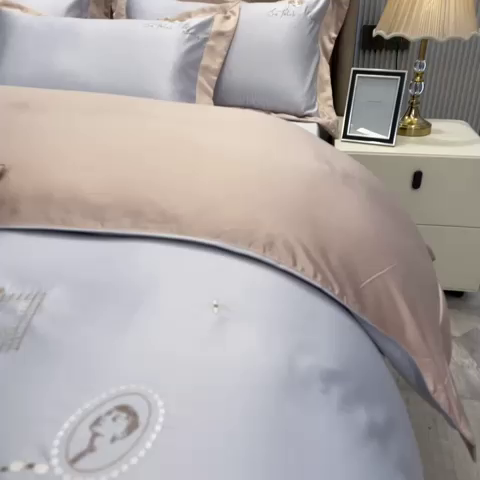 91家纺网 家纺一手货源 找家纺 欧冠家纺 2024新款绣花水洗真丝四件套莱娅四件套 莱娅-山灰