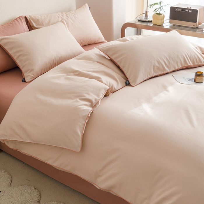 91家纺网 家纺一手货源 找家纺 涵宸家纺 2024新款40支全棉希腊麻绳款四件套 希腊（杏色+豆其）