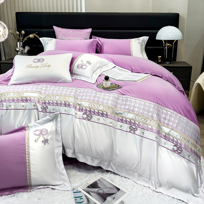 91家纺网 家纺一手货源 找家纺 欧冠家纺 2024新款绣花水洗真丝伊丽莎白四件套 伊丽莎白-素雅紫