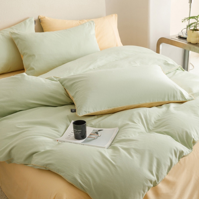 91家纺网 家纺一手货源 找家纺 涵宸家纺 2024新款40支全棉希腊麻绳款四件套 希腊（月光绿+浅黄）