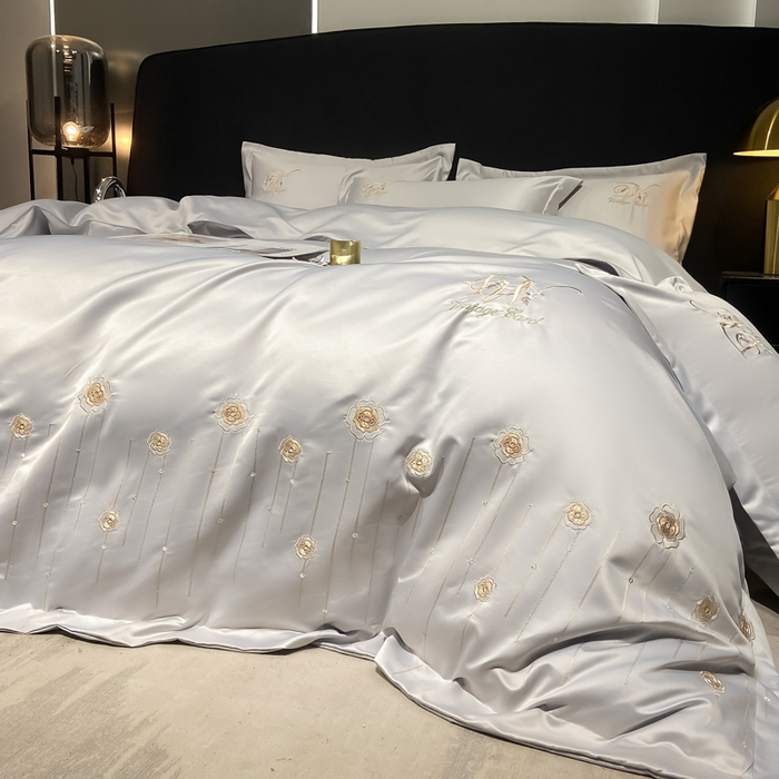 91家纺网 家纺一手货源 找家纺 欧冠家纺 2024新款水洗真丝绣花爱媛四件套 爱媛-银灰