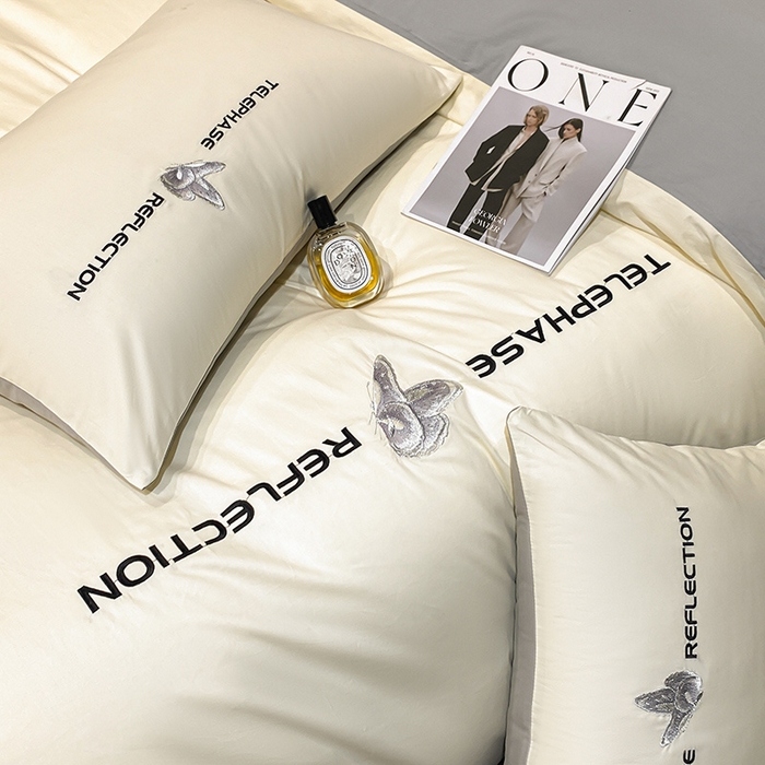 91家纺网 家纺一手货源 找家纺 澳梵家居 2024新款60支全棉刺绣四件套-梦蝶系列 梦蝶-奶白灰