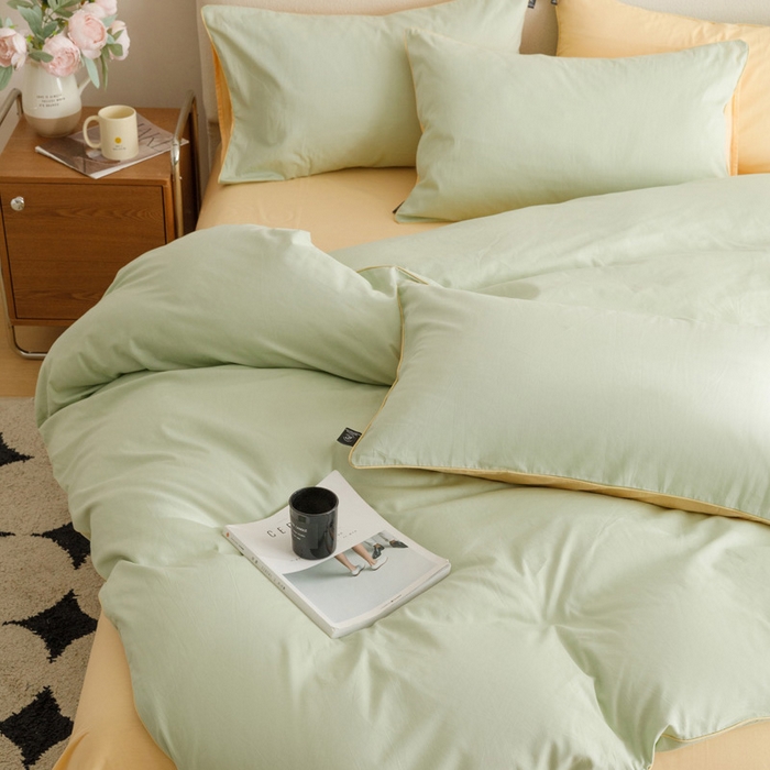 91家纺网 家纺一手货源 找家纺 涵宸家纺 2024新款40支全棉希腊麻绳款四件套 希腊（月光绿+浅黄）