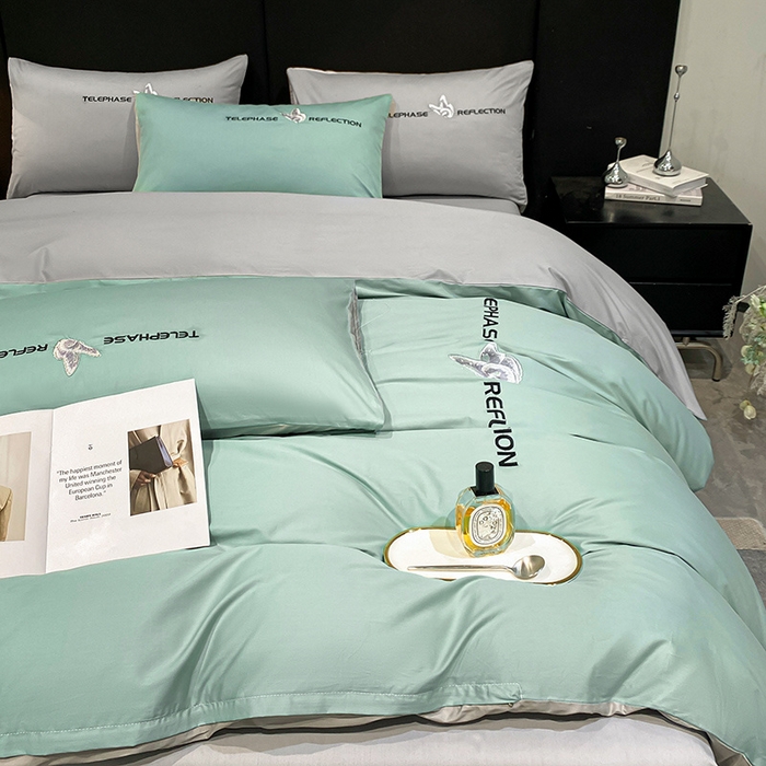 91家纺网 家纺一手货源 找家纺 澳梵家居 2024新款60支全棉刺绣四件套-梦蝶系列 梦蝶-豆绿