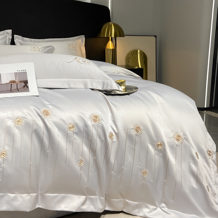 91家纺网 家纺一手货源 找家纺 欧冠家纺 2024新款水洗真丝绣花爱媛四件套 爱媛-银灰