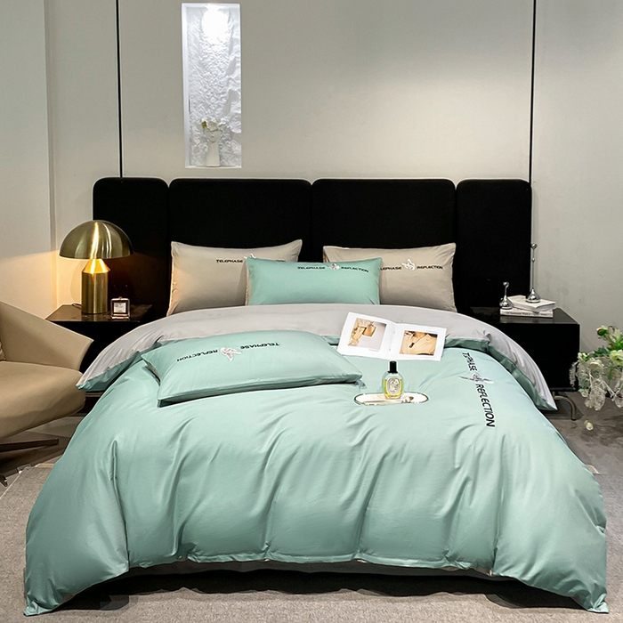 91家纺网 家纺一手货源 找家纺 澳梵家居 2024新款60支全棉刺绣四件套-梦蝶系列 梦蝶-豆绿