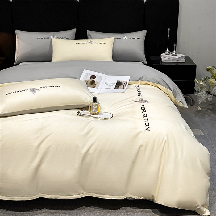 91家纺网 家纺一手货源 找家纺 澳梵家居 2024新款60支全棉刺绣四件套-梦蝶系列 梦蝶-奶白灰