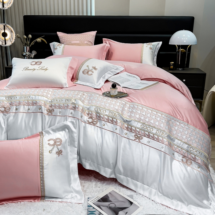 91家纺网 家纺一手货源 找家纺 欧冠家纺 2024新款绣花水洗真丝伊丽莎白四件套 伊丽莎白-贵族粉