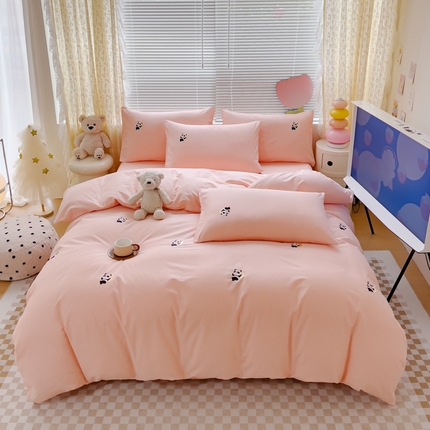 91家纺网 家纺一手货源 找家纺 KA家纺 2025春夏新品全棉绣花四件套-丫丫系列 丫丫柔粉