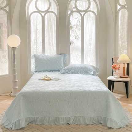 91家纺网 家纺一手货源 找家纺 上喜 热卖繁花莱赛尔天丝床盖三件套 水波蓝