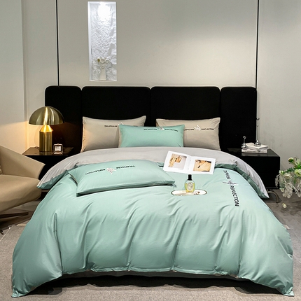 91家纺网 家纺一手货源 找家纺 澳梵家居 2024新款60支全棉刺绣四件套-梦蝶系列 梦蝶-豆绿