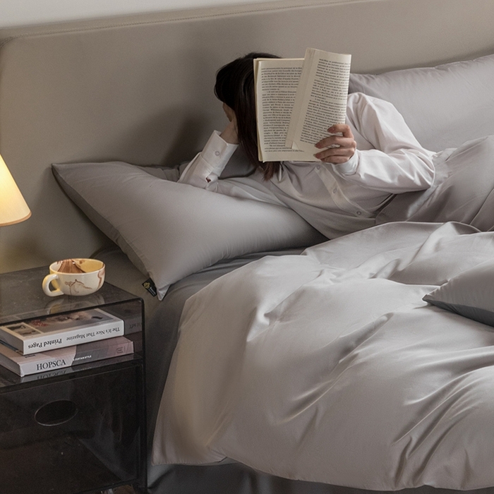 91家纺网 家纺一手货源 找家纺 澳梵家居 2024新款60支全棉纯色双拼金标款四件套-素写繁华系列 椰子灰-月岩灰