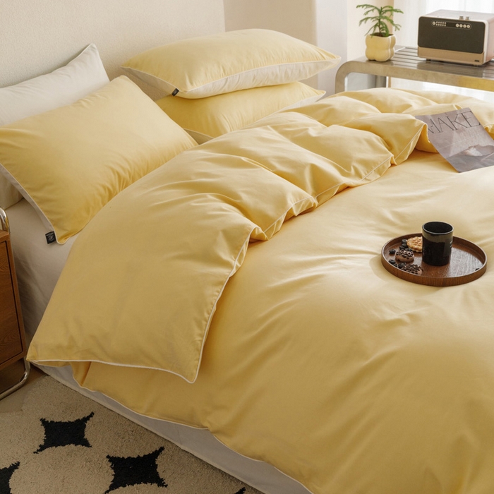 91家纺网 家纺一手货源 找家纺 涵宸家纺 2024新款40支全棉希腊麻绳款四件套 希腊（浅黄+香槟金）