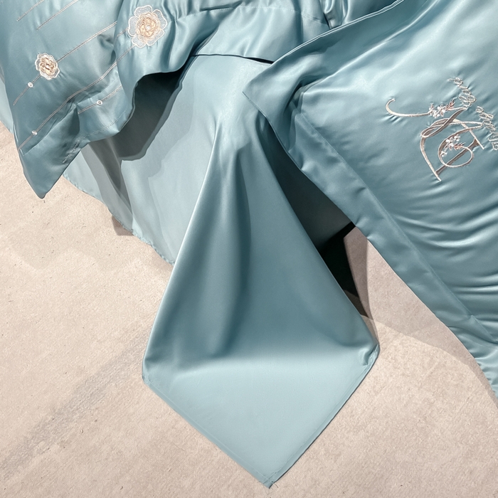 91家纺网 家纺一手货源 找家纺 欧冠家纺 2024新款水洗真丝绣花爱媛四件套 爱媛-星月蓝