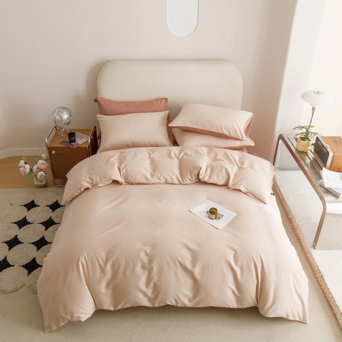 91家纺网 家纺一手货源 找家纺 涵宸家纺 2024新款40支全棉希腊麻绳款四件套 希腊（杏色+豆其）