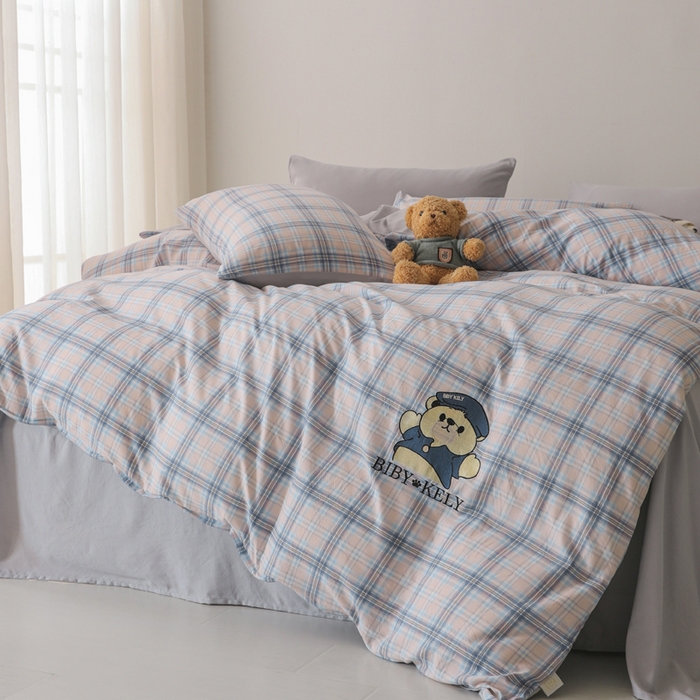 91家纺网 家纺一手货源 找家纺 潮邦创意家居 2025新款春夏亲肤水洗棉刺绣四件套-贝恩熊 贝恩熊-映象紫