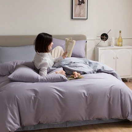 澳梵家居 2024新款60支全棉纯色双拼金标款四件套-素写繁华系列 暮山紫-薄雾蓝