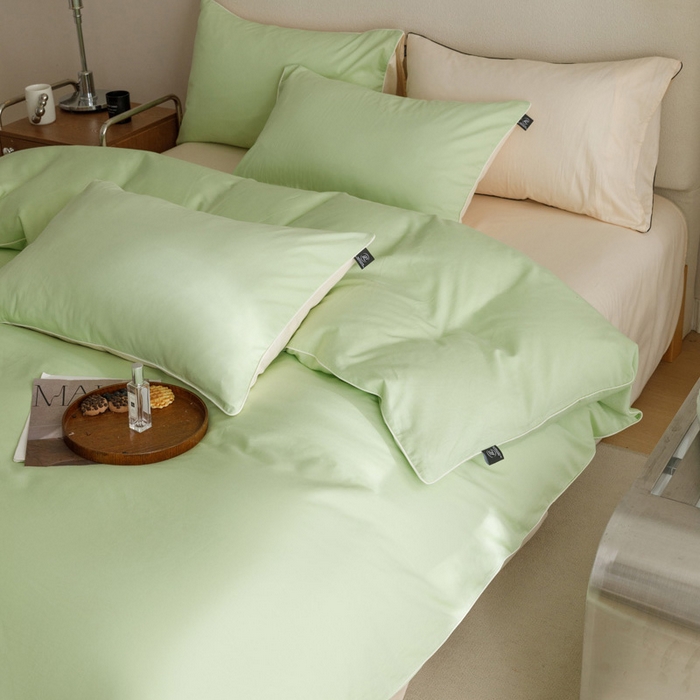 91家纺网 家纺一手货源 找家纺 涵宸家纺 2024新款40支全棉希腊麻绳款四件套 希腊（果绿+香槟金）