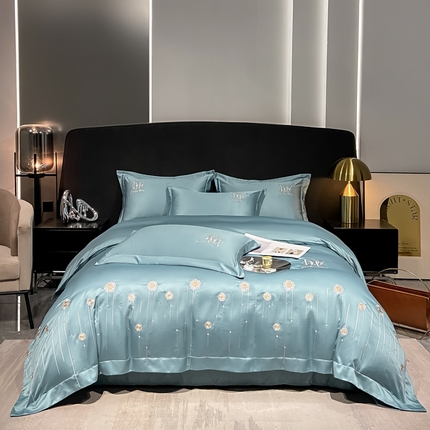 91家纺网 家纺一手货源 找家纺 欧冠家纺 2024新款水洗真丝绣花爱媛四件套 爱媛-星月蓝