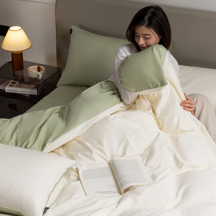 91家纺网 家纺一手货源 找家纺 （总）澳梵家居 2024新款60支全棉纯色双拼金标款四件套-素写繁华系列