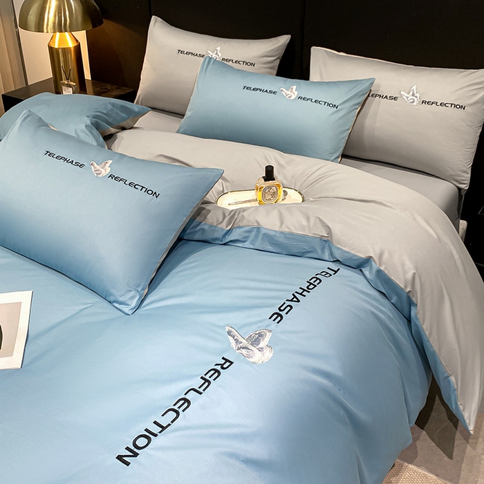 91家纺网 家纺一手货源 找家纺 澳梵家居 2024新款60支全棉刺绣四件套-梦蝶系列 梦蝶-宾利蓝