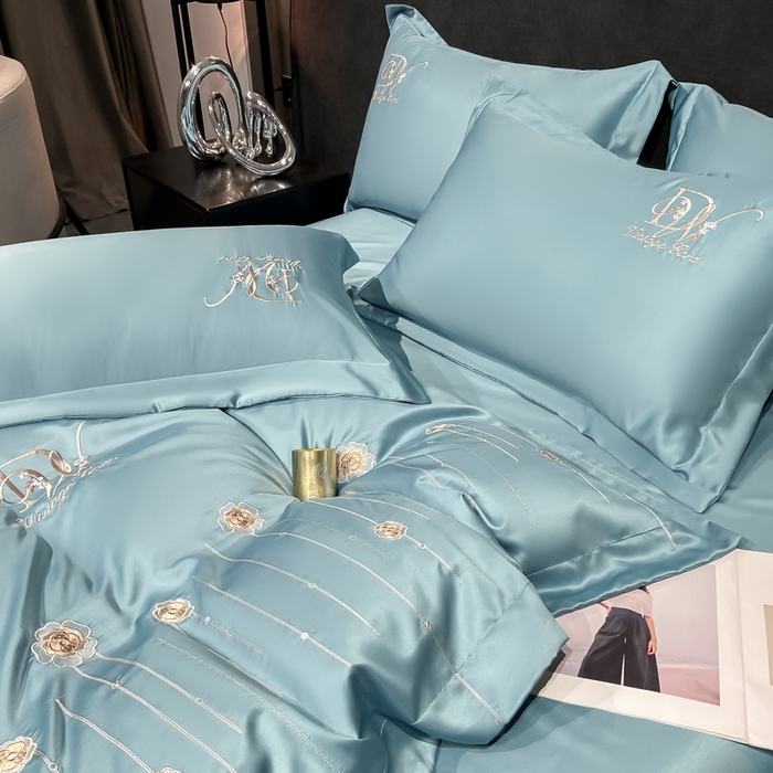 91家纺网 家纺一手货源 找家纺 欧冠家纺 2024新款水洗真丝绣花爱媛四件套 爱媛-星月蓝