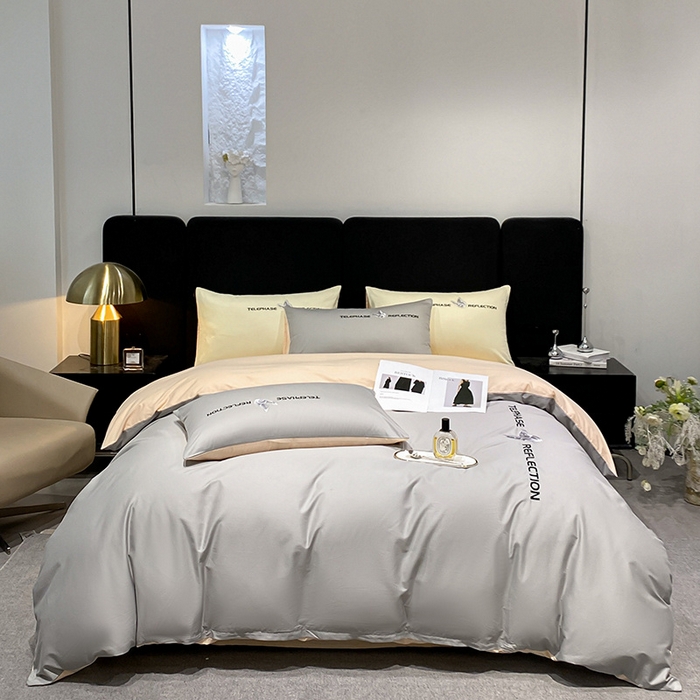 91家纺网 家纺一手货源 找家纺 澳梵家居 2024新款60支全棉刺绣四件套-梦蝶系列 梦蝶-山灰