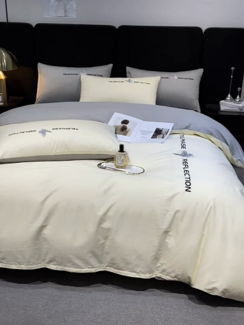 91家纺网 家纺一手货源 找家纺 澳梵家居 2024新款60支全棉刺绣四件套-梦蝶系列 梦蝶-奶白灰