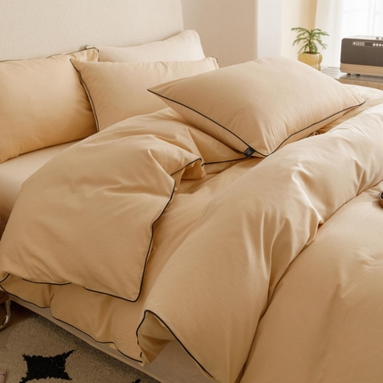 91家纺网 家纺一手货源 找家纺 涵宸家纺 2024新款40支全棉希腊麻绳款四件套 希腊（驼色+香槟金）