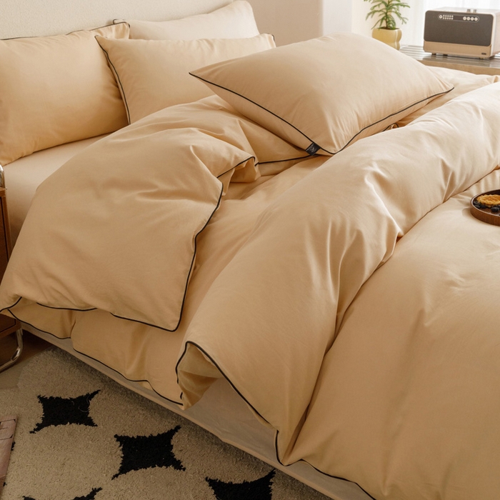 91家纺网 家纺一手货源 找家纺 涵宸家纺 2024新款40支全棉希腊麻绳款四件套 希腊（驼色+香槟金）