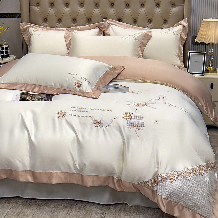 91家纺网 家纺一手货源 找家纺 欧冠家纺 2024新款绣花水洗真丝四件套莱娅四件套 莱娅-珍珠白