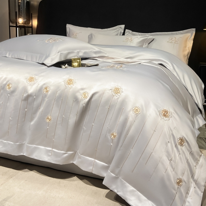 91家纺网 家纺一手货源 找家纺 欧冠家纺 2024新款水洗真丝绣花爱媛四件套 爱媛-银灰