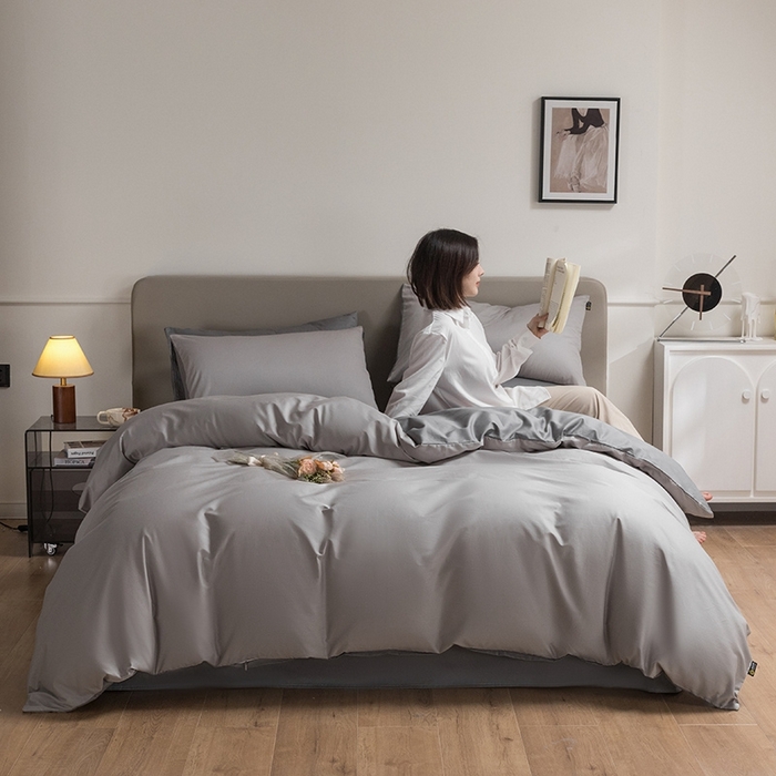 91家纺网 家纺一手货源 找家纺 澳梵家居 2024新款60支全棉纯色双拼金标款四件套-素写繁华系列 椰子灰-月岩灰