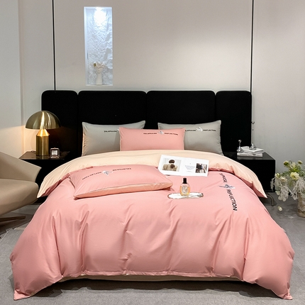 91家纺网 家纺一手货源 找家纺 澳梵家居 2024新款60支全棉刺绣四件套-梦蝶系列 梦蝶-香叶粉