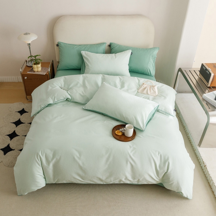 91家纺网 家纺一手货源 找家纺 涵宸家纺 2024新款40支全棉希腊麻绳款四件套 希腊（清新绿+柏绿）