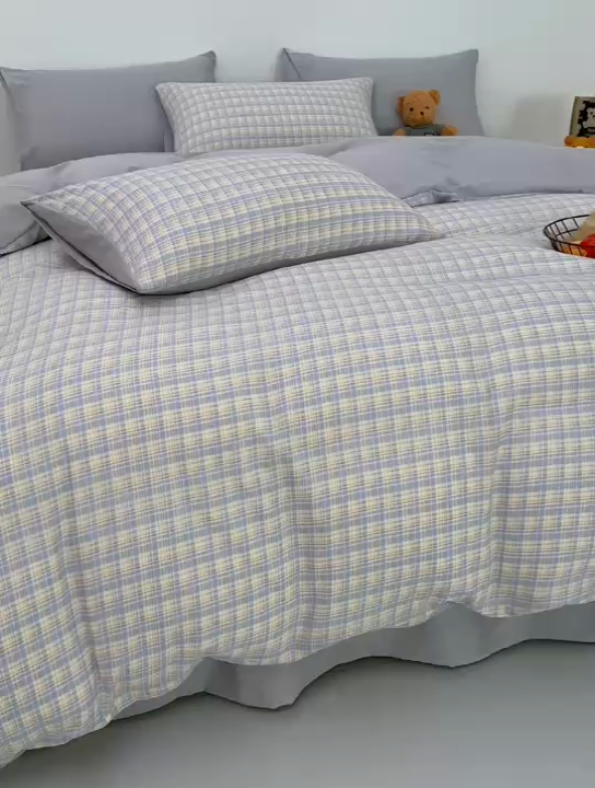 91家纺网 家纺一手货源 找家纺 潮邦创意家居 2025新款春夏亲肤水洗棉刺绣四件套-贝恩熊 贝恩熊-蜜格蓝