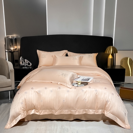 91家纺网 家纺一手货源 找家纺 欧冠家纺 2024新款水洗真丝绣花爱媛四件套 爱媛-香槟