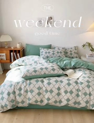 91家纺网 家纺一手货源 找家纺 涵宸家纺 2024新款40支全棉赛迪印花款四件套 南希-绿