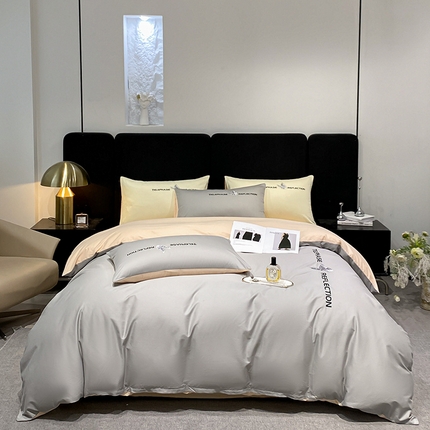 91家纺网 家纺一手货源 找家纺 澳梵家居 2024新款60支全棉刺绣四件套-梦蝶系列 梦蝶-山灰